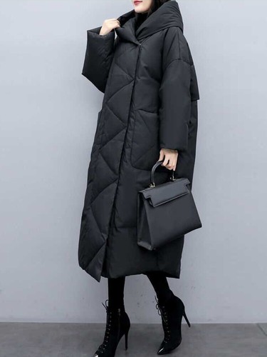 Women Winter Warm Korean Coat Loose Long Hooded Cotton Padded Parka Jacket Black - Picture 13 of 17