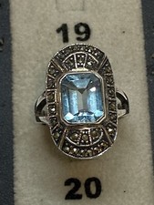 Sterling Silver Marcasite elongated ring with Sky Blue Topaz size 7