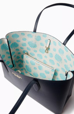 Kate Spade All Day Large Tote Blue Seashell Pop Leather Wristlet Orig Pkg