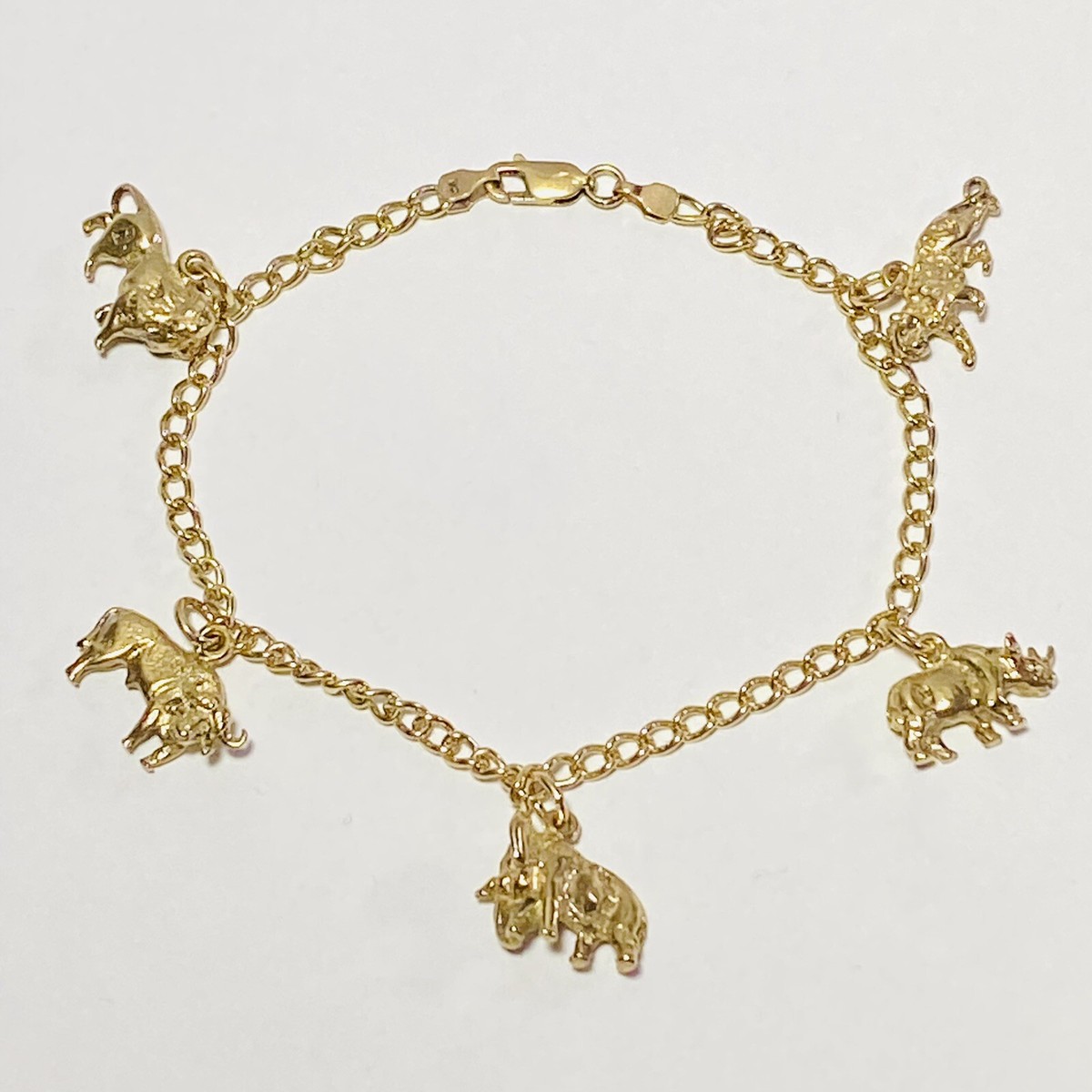 9K Yellow Gold Wild Animal Lion Tiger Rhino Elephant Buffalo Charm