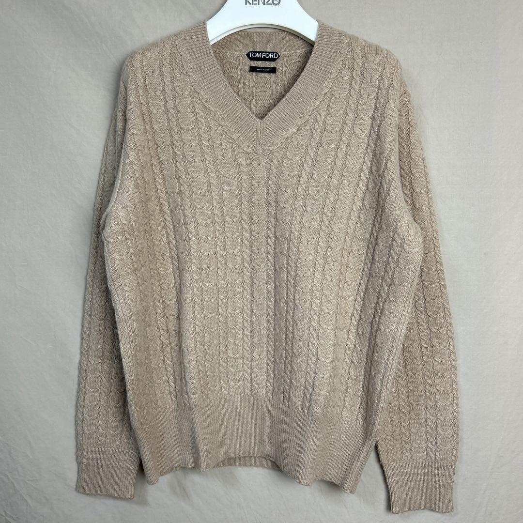 Tom Ford V-Neck Cashmere Cable Knit Sweater Beige 48 | eBay