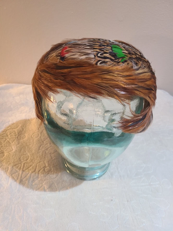 Chapéu fascinador feminino faixa de cabeça faisão emplumado forrado de veludo vintage - Imagem 4 de 4