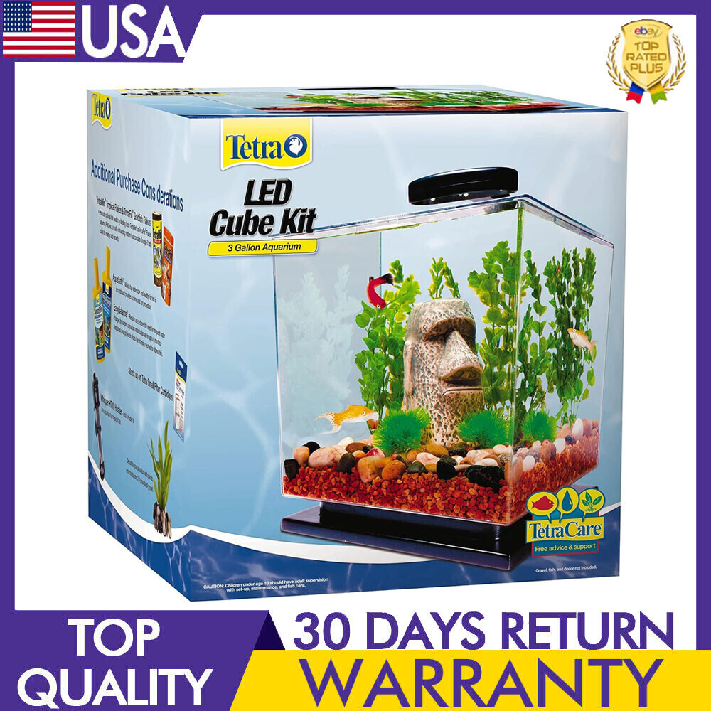 3 Gallon LED Cube Aquarium with Pedestal Base for Small Tropical Fish or Goldfish