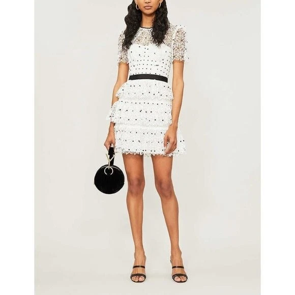 White lace polka dot dress top