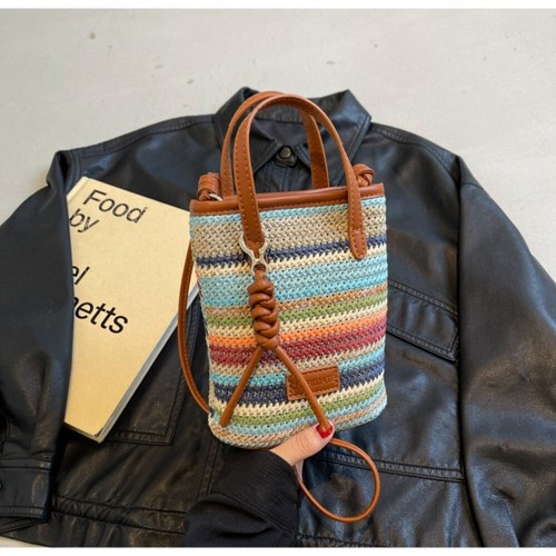 Striped Beach Bag Straw Mini Handbags New Crossbody Bags - Picture 5 of 13