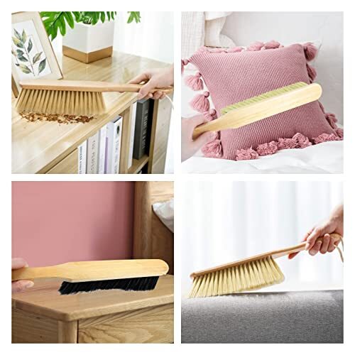 2 Pieces Dust Brush Hand Broom Wooden Bench Brushes with Soft Brown, Yellow - Bild 4 von 6