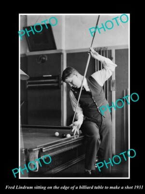 OLD POSTCARD SIZE PHOTO OF FAMOUS AUSTRALIAN BILLIARD PLAY FRED LINDRUM c1931