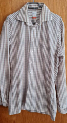 Olymp Slim Line Hemd ,KW 40 (M), Langarm, weiss beige kariert