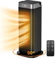 Space Heater, 90°Oscillating 1500W Electric Ceramic Tower Heater with Remote Blk