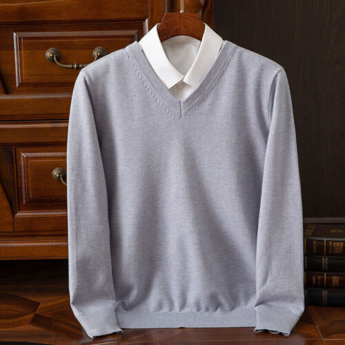 Men's Casual Business V-Neck Knit Sweater Long Sleeve Pullover Warm Base Layer - Picture 4 of 41