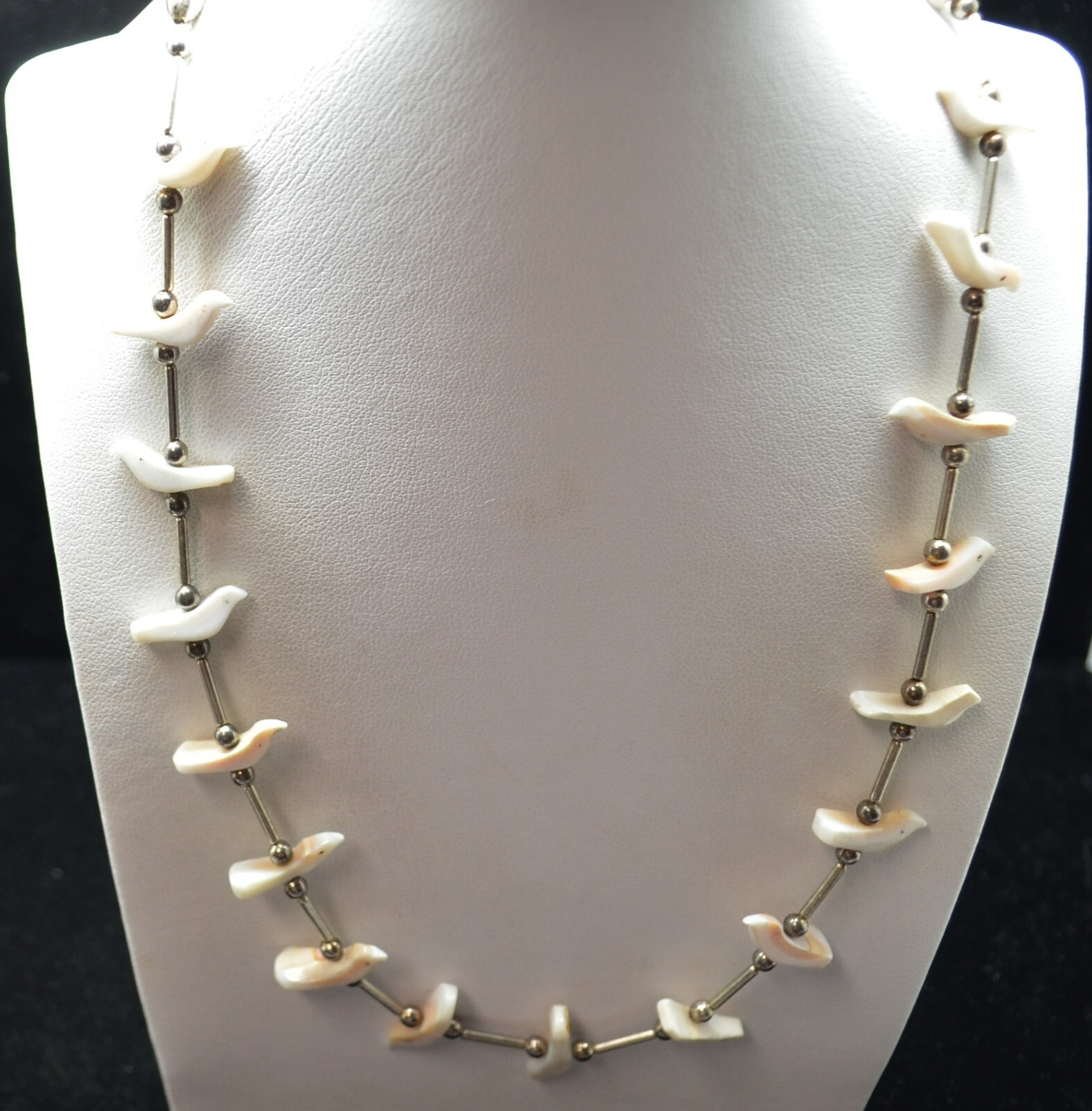 Sterling Silver Bird Beads Patterned Necklace 22.… - image 1