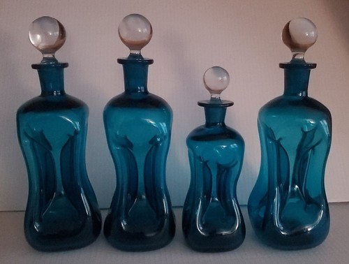 4er Set Kastrup Holmegaard Kluk Kluk eingeklemmt blau Dekanter Flasche klarer Stopper - Bild 9 von 24