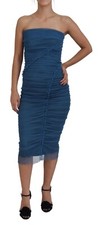 DOLCE & GABBANA Dress Blue Mesh Trim Ruched Tulle Sheath IT38/US4/XS RRP 2780usd