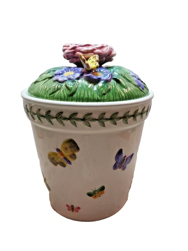 Portmeirion Botanical Gardens Cookie Jar 9.25 Inches 3D Flowers, Butterflies