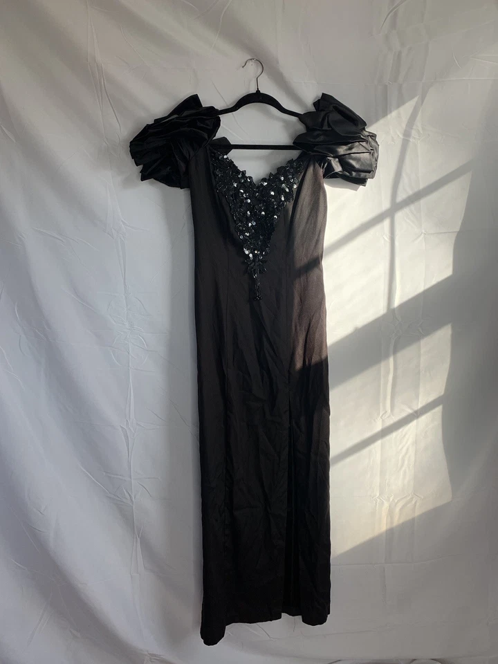 Vestido con cuentas de hombro manga abullonada etiqueta papel hecho en EE. UU. de colección años 80/90 Foto 2 de 4