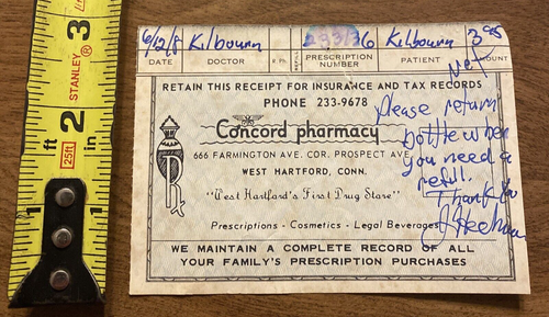 Vintage 60er-70er Jahre Concord Apotheke Rezept Quittung West Hartford CT P1I - Bild 9 von 11