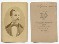 MAN IDED ON BACK, CDV STUDIO PORTRAIT BY DESSAUR, NEW YORK, GRAPHIC BACK
