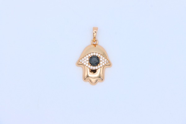 Alternate view of Black Evil Eye Hamsa Pendant Gold Plated Protection Amulet, Xppt1756