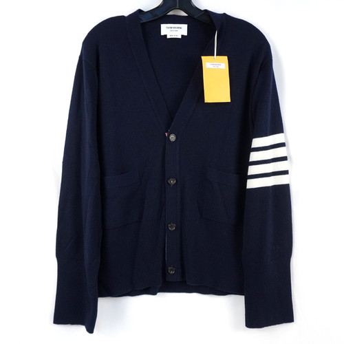 Thom Browne MTO Classic 4-BAR V-Neck Cashmere Cardigan Navy - Men's Size 1/US 38