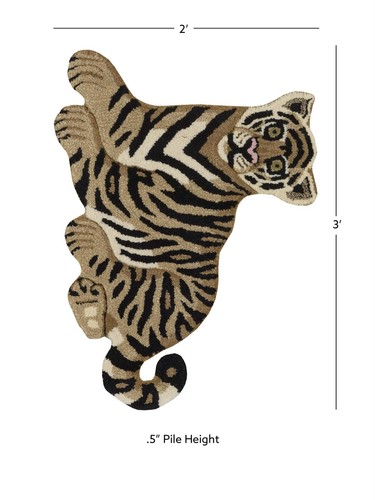 Linon 2' X 3' Jungle Sitting Tiger Shaped Accent Rug in Gold and Black Wool - Picture 6 of 6