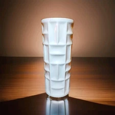 Vintage Op Art White Ceramic Vase Mid Century Modern Brutalist Geometric Planter