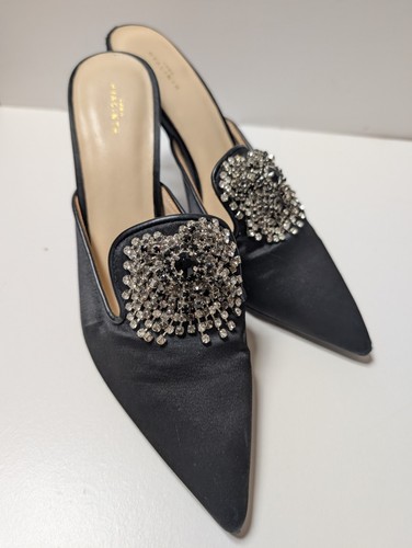 London Based Designer Shoe Emma Hyacinth Black Satin Mule Rhinestone Orig $250 - Picture 5 of 8