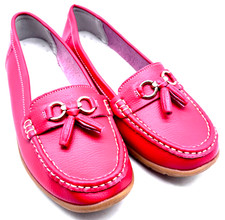 Womens Red Leather Nautical Moccasins Tassel Slip-On Loafers