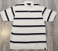 Vintage 90s Y2k LA GATE JEANS Polo Shirt White Blue Striped Men’s Size XL Baggy