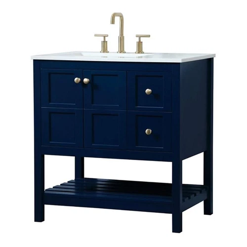 Elegant Decor Theo 32" Zinc Alloy MDF Single Bathroom Vanity in Blue - Picture 1 of 8
