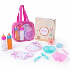 Baby Doll Accessories Set 13 Pcs with Magic Bottles Diapers Pacifiers Storage