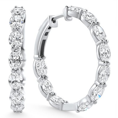 8 kt TW ovale Diamant innen außen Creolen Gewölbeschloss 14 kt Weißgold Lab Grown