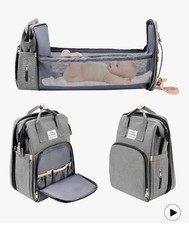 Multifunctional Baby Changing Bag Backpack Nappy Bag USB Travel Organiser Grey