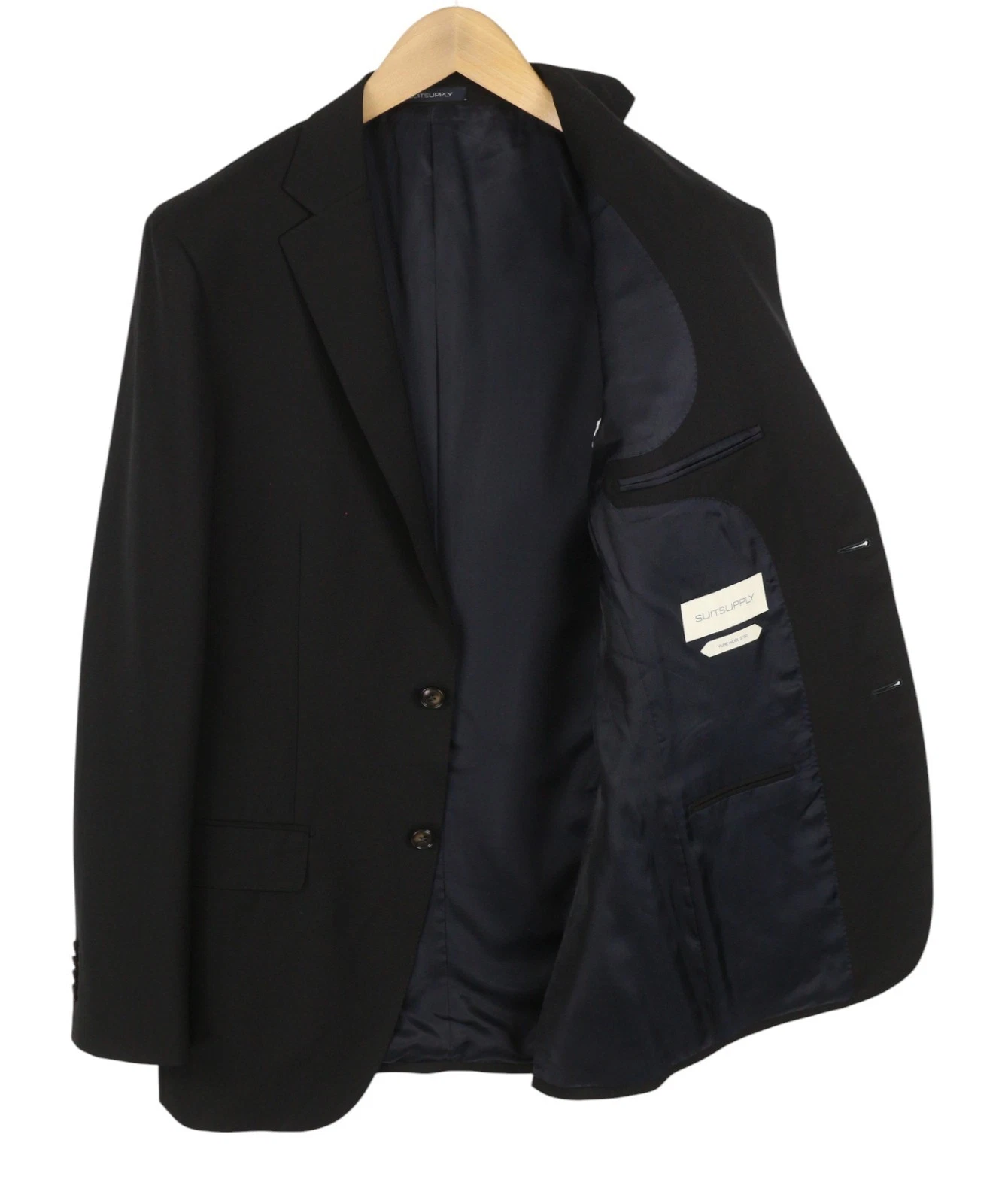 SUITSUPPLY Men Blazer Sienna Single Breasted UK38L Black 150'S Wool Notch Lapel - product detail image 4