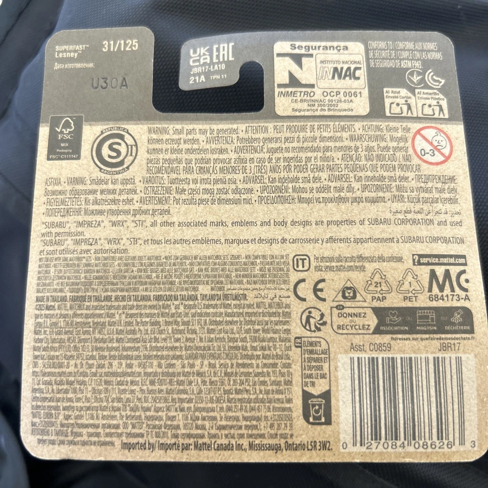 Matchbox 2024 Subaru WRX STI S4 Blue Diecast 1/64 Scale Model Brand New UK SELL - Image 2 of 2