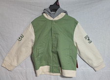 Wonder Nation Boys Varsity Jacket Green Cream Gray Hooded Snap Size 6