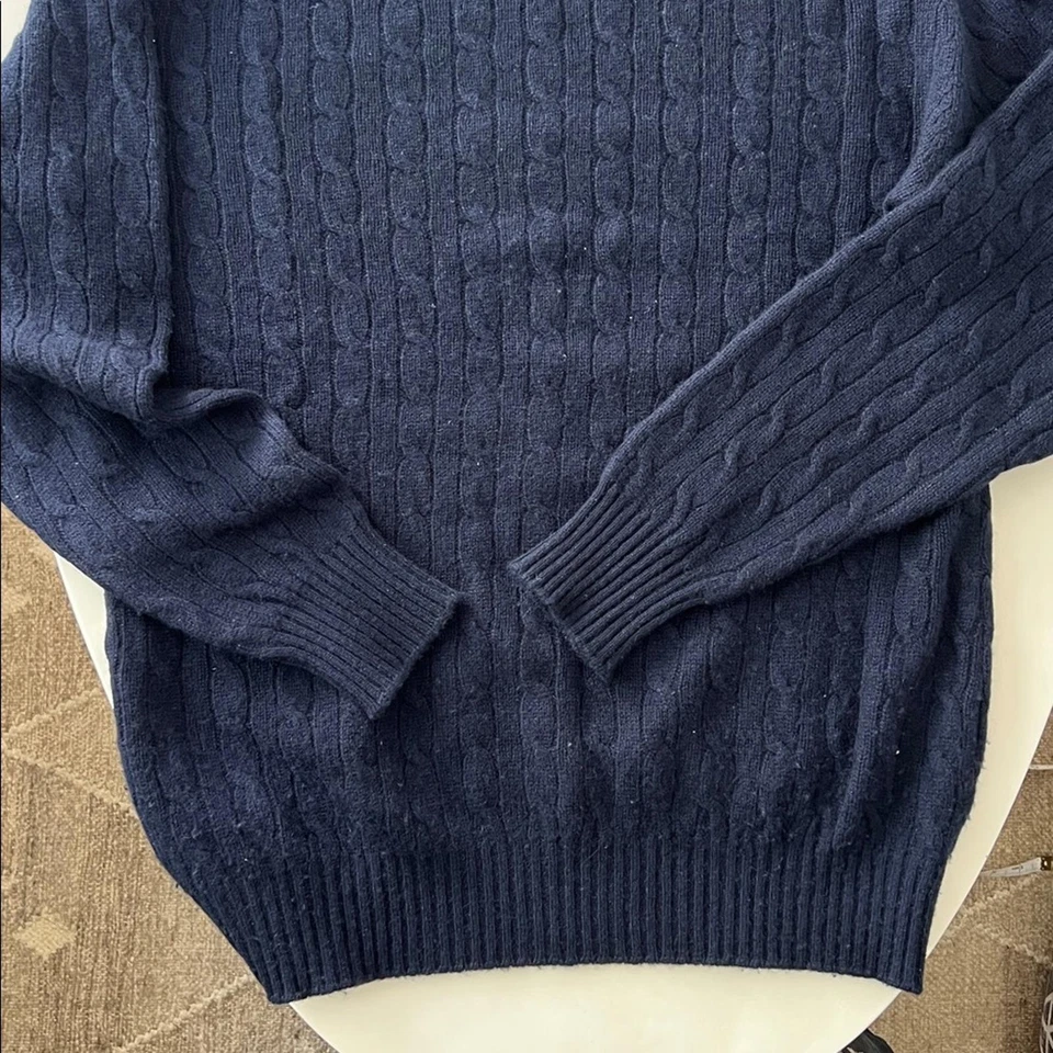 Paul Stuart Men's 100% Cashmere Cable Knit Navy Blue Crewneck Sweater XL $895 - Image 4 of 4