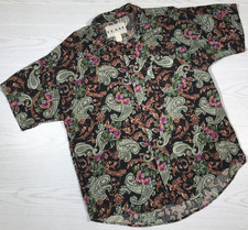 Vintage 80s Rayon Short Sleeve Button Up Shirt Men M Frank Paisley Camp USA Made