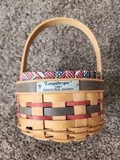 Longaberger 1997 Inaugural Basket Signed Flag Patriotic Liner Plastic Protector