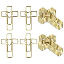 Cross Clips Gold Heart - 50PCS Cross Shaped Paperclips for Bible Study and Jo...