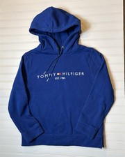 Tommy Hilfiger Blue Hoodie Spellout Logo Womens Sweatshirt NWOT Medium