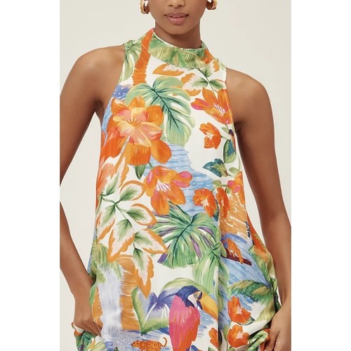 Farm Rio Halter Maxi Dress Women's Floral Parrot Tropical Vacation Resort - Picture 3 of 4