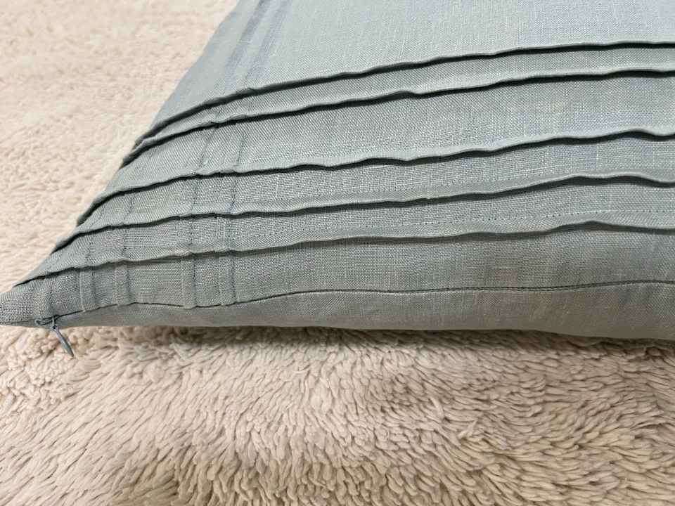 Garnet Hill Sage Green 100%Linen Pillow Cover 18"x18" w/ 95% White Goose Feather - Image 3 of 4