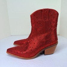 NWOT Red Sparkle Rhinestone Boots Size 7.5 Ankle Boots