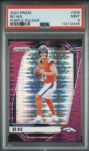 2024 Panini Prizm Bo Nix Purple Pulsar ROOKIE CARD PSA 9!!💎🔥💎🔥