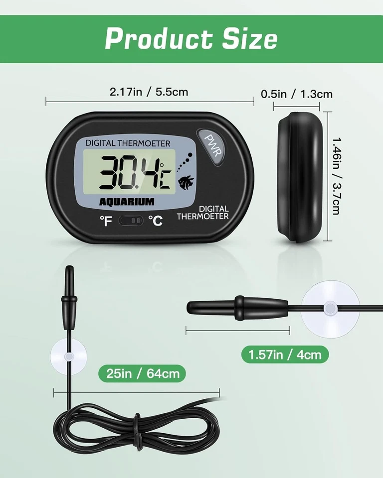 Black Aquarium Thermometer With Lcd Display And Submerge Probe Easy To Use - Image 4 of 4