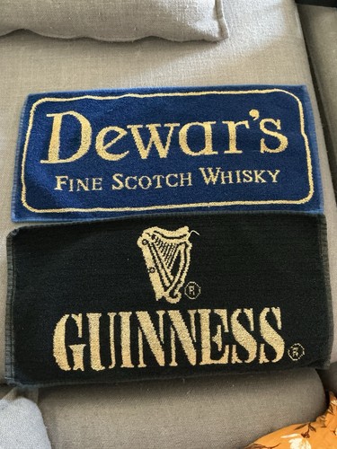 Lot of 2 Vintage Bar Towels Guinness Beer & Dewar’s Scotch Whisky Pub