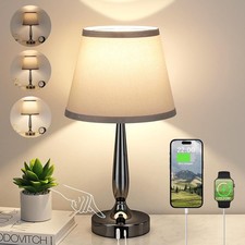 Touch Table Lamp for Bedroom, Small Bedside Lamp with USB C Charging A-Gray