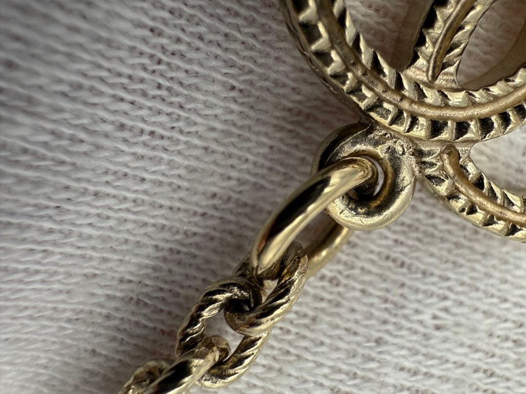 Chanel Gold Double C Necklace Pink White Metal Chain Used thumbnail 10