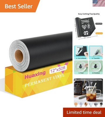 Matte Black Permanent Vinyl, 12'' x 50FT Permanent Adhesive Vinyl Roll for All...