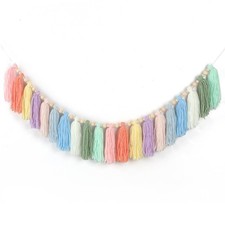 Boho Yarn Tassel Garland with Wood Beads Pastel Wall Hanging Tassels Bunting ...